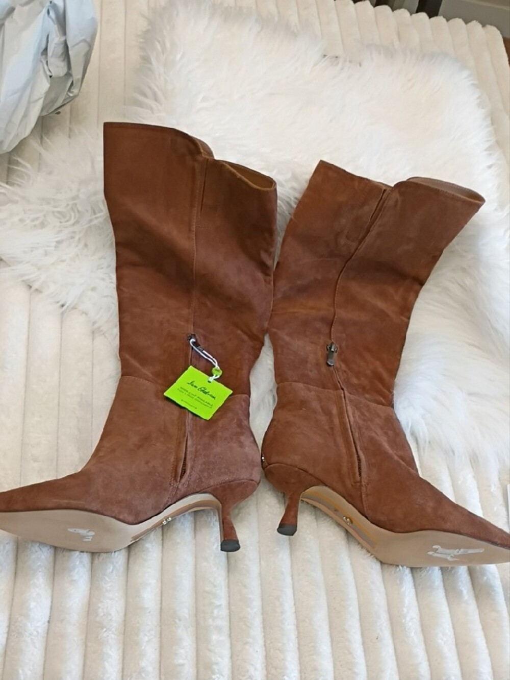 New Sam Edelman Taylor Chestnut Suede Pointed-Toe Knee-High Stiletto Boots - Picture 8 of 16